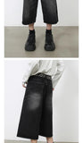 Retro Y2k Baggy  Women Men  Black Jeans Low Waist Casual Wide Pants Frayed Denim Shorts Big Size Clothes