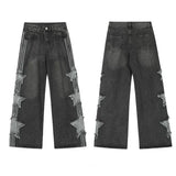 Ropa Y2K Streetwear Star Patch Embroidery Baggy Stacked Jeans Pants For Men Clothes Wide Leg Old Straight Denim Trousers