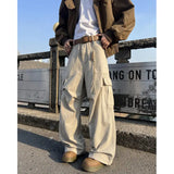 Mens Casual Workwear Cargo Pants Loose Fit Straight Wide Leg Multi Pocket Utility Tactical Outdoor Hiking Durable Heavy Duty