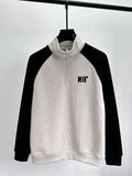 High-end Half-high Neck Zipper Sweatshirt Men's Velvet Thickened Trendy Color-blocking Raglan Sleeves Youth Long-sleeved T-shirt