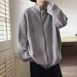 Y2K Knitted Cardigan Sweater Men Blue Long Sleeve Jumpers Jacket Turtleneck Patchwork Zipper Coat Male Korean Clothes