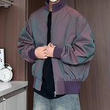 Purple jacket  Stand Collar Loose Outdoor Spring Mens Jacket Casual Windbreaker Streetwear Urban Travel Trendy Daily Wear Coat