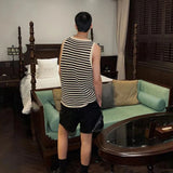 Men Vest Black White Contrast Striped Knitted Tank Top Spring Summer Streetwear Fashion Youth Campus Top Men'S Clothing New