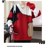 American street style men and women trendy personalized round neck sweater couple winter high street loose retro casual knitted