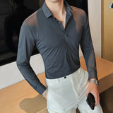 High Elastic Men Shirts Long Sleeve New Anti-wrinkle Soft Solid Color Casual Slim Fit Formal Dress Camisas Top Men Clothing