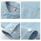 100% Cotton Comfortable Denim Shirt Men Autumn New Fashion Slim Long-sleeved Male Shirt Streetwear Classic Black Light Blue