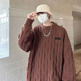Autumn and winter high street men and women Korean style trend lazy style round neck sweater couple loose retro casual knitted