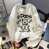 American autumn and winter men and women trendy personalized printed round neck pullover for couples loose retro Harajuku casual