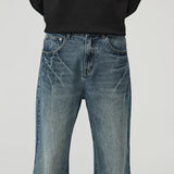 New Fashion Lightning Crack Men's Baggy Straight Jeans Vintage Blue Bootcut Trousers Personality Streetwear Male Denim Pants