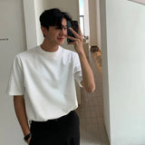 Summer Short-sleeved T-shirt Men Fashion Casual Black White Cotton  T shirt Men Korean Loose Round Neck T Shirt Mens Top M-2XL