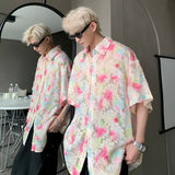 Transparent Floral Handsome Shirts Summer Thin Fashion Casual Streetwear Loose Shirt Breathable Short Sleeve Men's Clothing