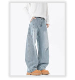 Hip hop personality trend men and women straight leg washed jeans American couple loose retro curved knife casual pants y2k