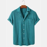 Summer Clothing Men's Luxury Corduroy Plaid Short Sleeve Shirts Casual Streetwear Button-down Solid Color Breathable Vintage