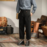 Japanese Vintage Amikaki Workwear Pants Men Spring Autumn Straight Casual Trousers Gentlemen Green Tough Rough Pants Old School
