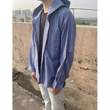 Spring Long Sleeved Shirt Men Oversized Blue Casual Shirt Mens Streetwear Korean Loose Hooded Shirt Man Fashion Shirts M-2XL