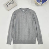 New Men American Retro Polo Neck Sweater Luxury Knit Long Sleeve Pullover Casual Solid Color Streetwear Jacquard Knitwear M-3XL