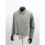 Men Jacket Lapel Collar Faux Two Layer Diagonal Placket 2024 Trendy Outwear Casual Urban Streetwear Host Apparel Stage Clothing