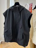 American Black Sleeveless Vest Thin Baseball Uniform Jacket Women Korean Hip Hop Summer Zipper Outer Wear Thin Vest Horse Clip