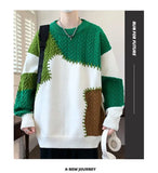 American street style men and women trendy personalized round neck sweater couple winter high street loose retro casual knitted