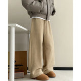 Winter Thick Casual Pants Men Warm Straight Velvet Pants Men Streetwear Loose Wide Leg Pants Mens Thicken Lamb Wool Trousers