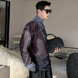 Men's T-shirt New Trendy Pearl Printing Contrast Color Stand Collar Baggy Male Long Sleeve Tops Niche Design Spring