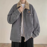 New American Fleece-lined Men Padded Jackets Luxury Harajuku Long Sleeve Streetwear Winter Trendy Chic Turn-down Collar Coats
