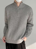 Man Clothes Solid Color Zip-up Knitted Sweaters For Men Black Zipper Plain Pullovers Stylish Casual Winter Fun Neck A