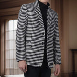 Plaid Men's Blazer with Two Buttons 1 Pc Business Suit Jacket Notch Lapel Houndstooth Male Fashion Coat Size XS-5XL