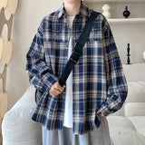 2025 Spring New Casual Plaid shirt Men's Loose Streetwear Long-sleeved Shirt Retro Shirts Men Classic American style shirt