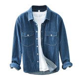 100% Cotton Japan Fashion Style Washed Denim Shirts for Men Spring Autumn Long Sleeve Casual Workwear Youth Cityboy Tops Coats