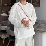 New Japanese Fashion Men Henry Collar T-shirt Light Luxury Solid Color Long Sleeve Tops Leisure Light Business Basic Shirt M-3XL