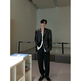 American Leather Jacket Retro Outfit Handsome High-end Men's Niche Shoulder Pad Suit Black PU Leather Jacket Chic Streetwear