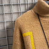 Winter American Men and Women Trendy High Collar Sweater Couple High Street Personalized Simple Knitted Base Sweater y2k