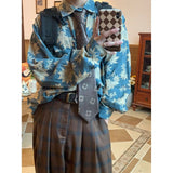 Hong Kong Style Retro Maple Leaf Long-sleeved Shirt Women in Autumn Trendy Niche Design Sense Loose Couple Top Shirt Aesthetic