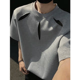 Summer Hollow Mesh T Shirt Men Short Sleeve Patchwork Casual Men Clothing Streetwear 2025 Fashion Camisetas Gray/Black/White