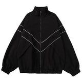 Reflective Striped Jacket Windbreaker Coat Men Hip Hop Streetwear Zipper Up Jacket Harajuku Thin Coats Sports Black Blue