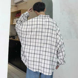 Men Casual Shirts Plaid Single Breasted Long Sleeve Baggy S-3XL Loose Korean Chic Fashion Shirt Teens All-match Thin Outwear BF