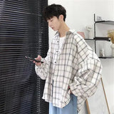 Men Casual Shirts Plaid Single Breasted Long Sleeve Baggy S-3XL Loose Korean Chic Fashion Shirt Teens All-match Thin Outwear BF