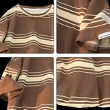 M-3XL Vintage T-shirts Men Striped Y2k Tops Baggy Round Neck Korean Fashion Couple Clothes Teens Chic Handsome Camisetas Summer