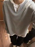 Men Hoodies Fake Two Pieces Autumn Fashion All-match Casual Tops V-neck Cool Handsome Korean Style Male Sweatshirts Tender New