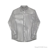 Transparent Mesh Shirt Hollow Out Jacket Personality Breathable Youth Fashion Long Sleeve Tops Men Lapel Party Clubwear