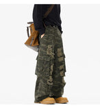 Ripped Camo Jeans Men 2025 New Loose Straight Leg Denim Pants Outdoor Hiking Trousers Casual Comfort Street Style Fashion