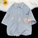 Japanese Striped Fashionable Short-sleeved Shirt Men Summer Thin Fashion Loose and Versatile Student Casual Shirt Aesthetic
