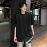 Summer Men's Tees Round Neck Contrast Color Shoulder Padded T-shirts Short Sleeve Simple Versatile Loose Male Tops