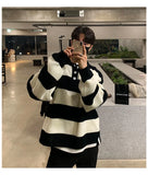 New Fashion Striped Men Polo Sweater Light Luxury Korean Popular Knitwear Premium Quality Long Sleeve Pullover Trendy Streetwear