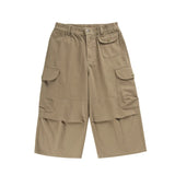 Summer Cotton Casual Pants Men Retro Cargo Pants Men Japanese Streetwear Hip-hop Loose Wide Leg Pants Men Cropped Trousers