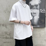Men Tshirt Solid Streetwear Turtleneck Hip Hop Male Oversized T shirts Man Casual Short Sleeve Top Tees Black/White/Purple