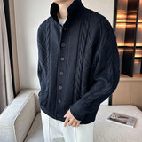 New Korean Style Jacquard Men Cardigan Jackets Fashion Luxury Knitted Button-down  Long Sleeve Sweater Coat Winter Warm Knitwear