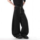 Solid Color Men's Denim Trousers Button Design Niche Cleanfit Curved Knife Pants Wide Leg Simple Male Jeans Simple