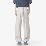 Simple Men's Casual Pants Solid Color Elastic Waist Straight Trousers Ice Silk Drawstring Quick Drying Male Bottom